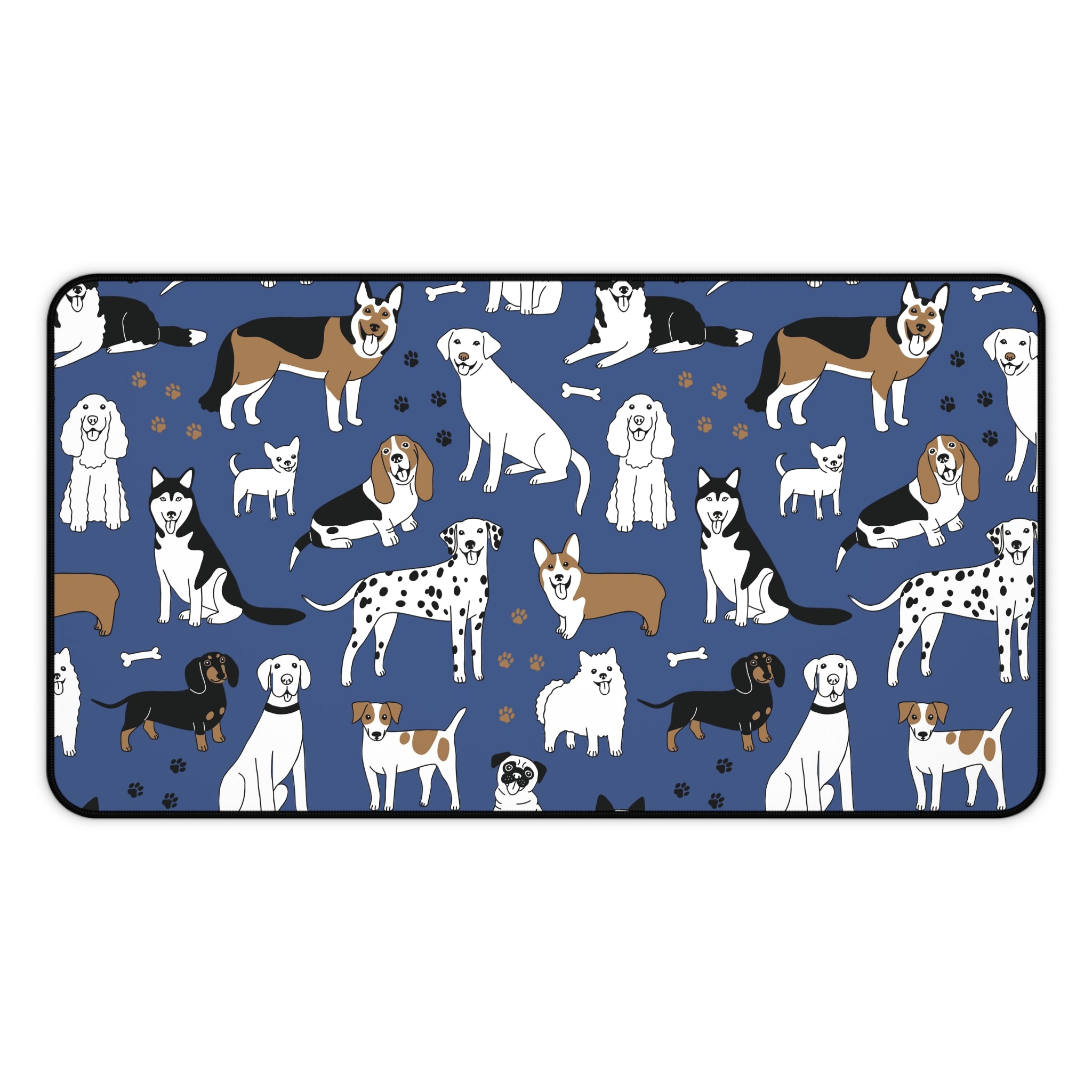 Dog Pattern Desk Mat — Blue Cute Puppy Desk Pad for Pet Lovers