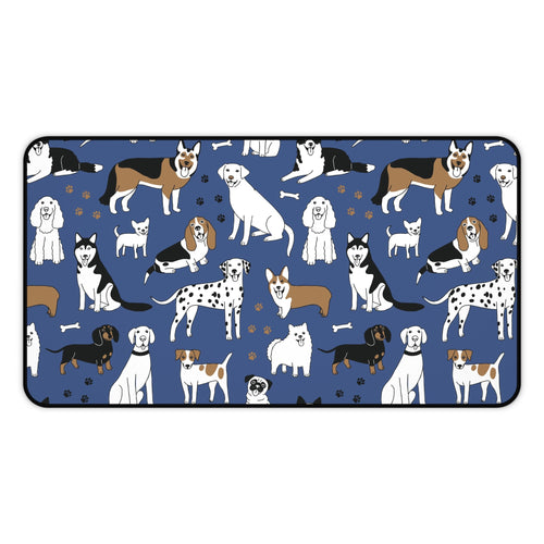 Dog Pattern Desk Mat — Blue Cute Puppy Desk Pad for Pet Lovers